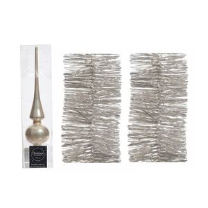 Parel/champagne kerstversiering/kerstdecoratie set piek en 2 folie slingers 270 cm   -