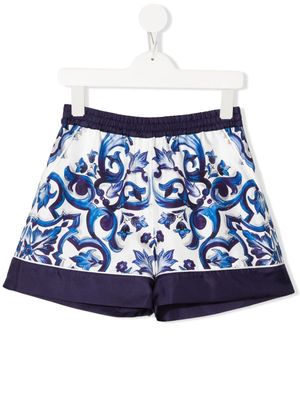 Dolce & Gabbana Kids short à imprimé Majolica - Bleu