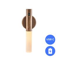 Pipe bed-wandlamp oplaadbaar van echt Walnoot Hout, LED 1Watt met PIR bewegingssensor