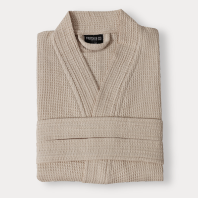 Sale: -43% | Badjas Wafel Katoen - Beige - Dekbed-Discounter.nl