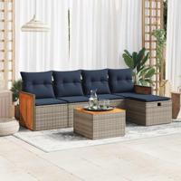 6-delige Loungeset met kussens poly rattan grijs