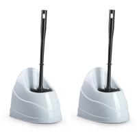 2x stuks plasticforte toiletborstel - wc-borstel - met houder - 45 cm - wit/zwart - toiletborstelhou