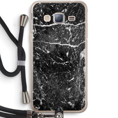 Zwart marmer: Samsung Galaxy J3 (2016) Transparant Hoesje met koord