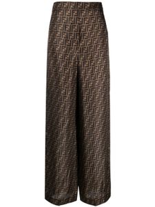 FENDI pantalon palazzo en soie à motif FF - Marron