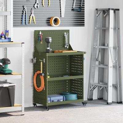 Gereedschapswagen met plank met wiel met opslag Olijfgroen 65 x 35 x 111 cm Metaal