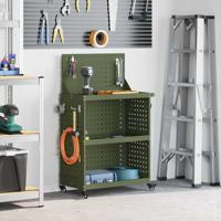 Gereedschapswagen met plank met wiel met opslag Olijfgroen 65 x 35 x 111 cm Metaal