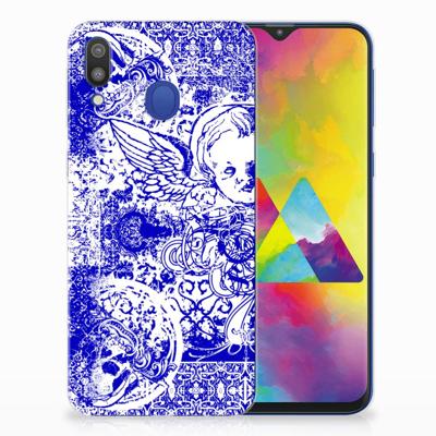 Silicone Back Case Samsung Galaxy M20 (Power) Angel Skull Blauw