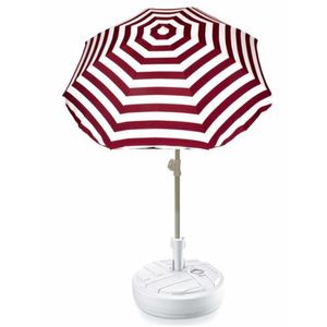 Rood gestreepte strand/tuin basic parasol van nylon 180 cm + parasolvoet wit