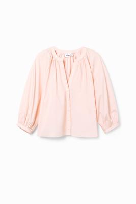 Poplin blouse V-hals - RED - XL