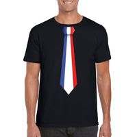 Zwart t-shirt met Frankrijk vlag stropdas heren - thumbnail