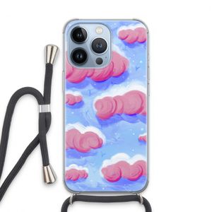 Roze wolken met vogels: iPhone 13 Pro Transparant Hoesje met koord