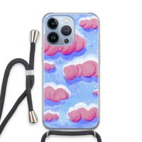 Roze wolken met vogels: iPhone 13 Pro Transparant Hoesje met koord