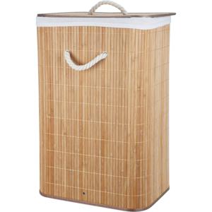 Wasmand - bamboe hout - met deksel - rechthoekig - naturel - 40 x 30 x 60 cm - 70 liter