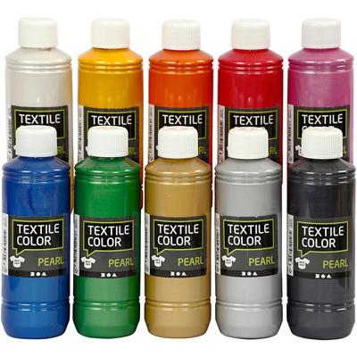 Creativ Company Textielkleur, parelmoer, diverse kleuren, 10x250 ml/ 1 doos