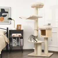 174 cm Massief Houten Krabpaal met Sisal Krabpalen Kattenhok Pluche Zitstok Hangmat Rinkelende Haarbal Klimrek voor Katten