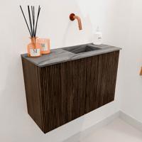 Toiletmeubel Mondiaz Joya Dlux | 60 cm | Meubelkleur Walnut | Faye wastafel Sombra Wasbak Rechts | Zonder kraangat(en)