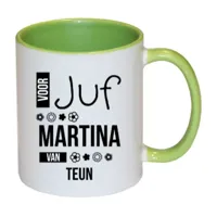 Voor Juf mok met naam (groen)