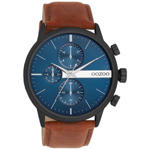 OOZOO C11222 Horloge Timepieces staal-leder zwart-blauw-bruin 45 mm
