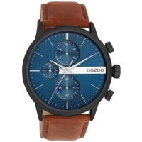 OOZOO C11222 Horloge Timepieces staal-leder zwart-blauw-bruin 45 mm - thumbnail