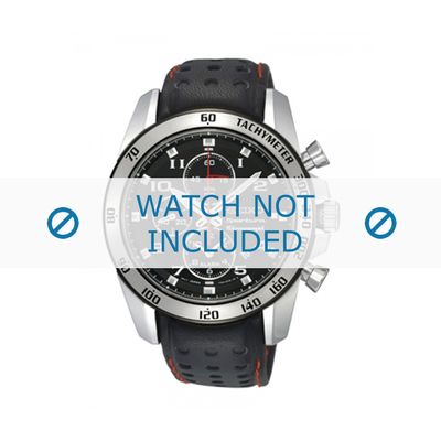 Seiko horlogeband SNAE65P1 / 7T62-0KV0 02B / L0CE011J0 Leder Zwart 21mm + rood stiksel