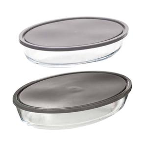 Ovenschalen met deksel 2-delige set - borosilicaat glas - ovaal - 2.4 en 3 Liter - Ovenschalen