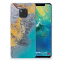 Huawei Mate 20 Pro TPU Siliconen Hoesje Marble Blue Gold - thumbnail