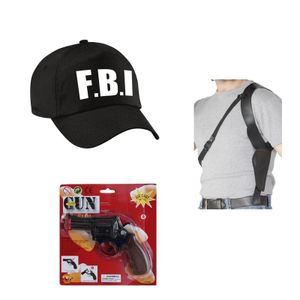 Verkleed F.B.I agent pet / cap zwart met speelgoedpistooltje en holster voor kinderen   -