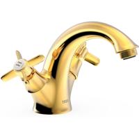 Wastafelkraan Tres Clasic | Opbouw | Mengkraan | Standaard model | 2-knops | Vintage | 24k Goud glans