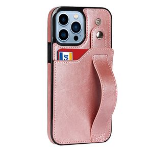 iPhone 12 hoesje - Backcover - Pasjeshouder - Portemonnee - Handvat - Kunstleer - Roze