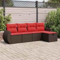 5-delige Loungeset met kussens poly rattan bruin