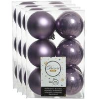 Decoris kerstballen - 48x st - heide lila paars - 6 cm - kunststof - mat/glans - kerstversiering