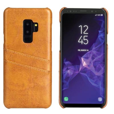 Fierre Shann retro olie Wax textuur PU lederen draagtas voor Galaxy S9 PLUS, met kaartsleuven (geel)