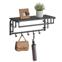 Wandplank met 5 afneembare haken, Antracietgrijs + Zwart