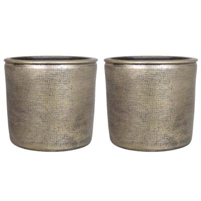 Floran Bloempot - 2x stuks - industrieel - goud - keramiek met coating - 22 cm