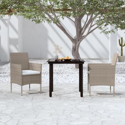 3-delige Tuinset met kussens beige en zwart
