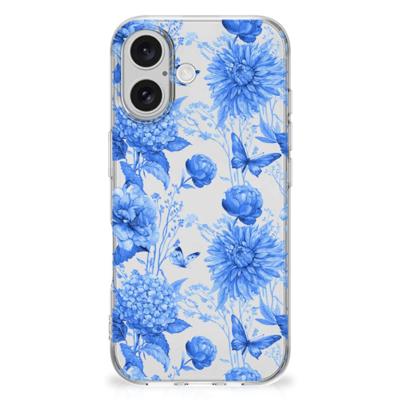 TPU Case voor iPhone 16 plus Flowers Blue