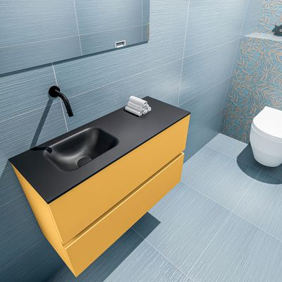 Mondiaz Ada 80cm toiletmeubel ocher met wastafel urban links zonder kraangat Mondiaz Ada 80cm toiletmeubel ocher met wastafel urban links zonder kraangat
