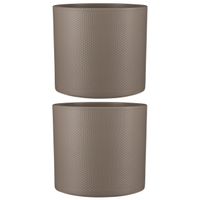 2x stuks bloempot in het relief taupe keramiek voor kamerplant H26 x D28 cm