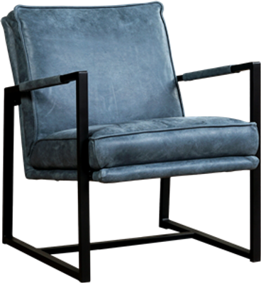 Blauwe leren industriële design fauteuil Secret - Kenia Leer Denim (blauw leer)