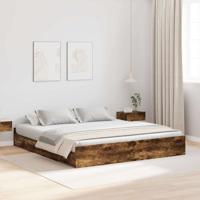 Opbergbedframe met lade Gerookt eiken 200 x 200 cm Bewerkt hout