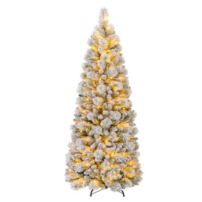 180 cm Gevlokte Kerstboom Kerstboom met Dennennaalden 517 Takuiteinden 170 Warmwitte LED-Lampjes Kerstdecoratie