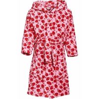 Roze badjas/ochtendjas met aardbeien print voor kinderen. - thumbnail