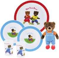 Serviesset - FUN HOUSE - LITTLE BROWN BEAR - Dinerbord Ø 22 cm, 2 soepborden Ø 16 cm, 2 glazen 220 ml en knuffel 18 cm