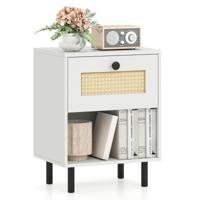 Rieten Nachttafels met Lade en Open Plank Bohemien Bijzettafel met Metalen Poten Moderne Bijzettafel 40 x 30 x 52 cm-1 stuk