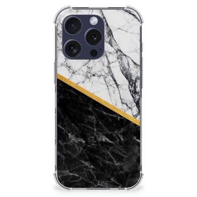 iPhone 16 Pro Max Anti-Shock Hoesje Marmer Wit Zwart - Origineel Cadeau Man iPhone 16 Pro Max Anti-Shock Hoesje Marmer Wit Zwart - Origineel Cadeau Man