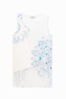 Gebloemd T-shirt met franjes - WHITE - XL