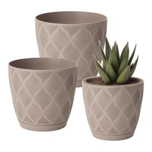 Form Plastic Plantenpot set New Age - 3x stuks - kunststof - beige - met schotel