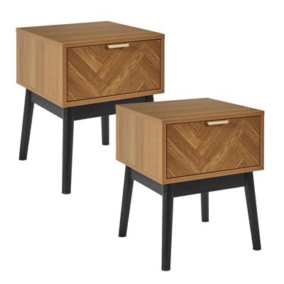 Home Deco Factory Nachtkastje - 2x - bruin - hout - 40 x 50 x 40 cm - vissengraat look