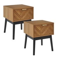 Home Deco Factory Nachtkastje - 2x - bruin - hout - 40 x 50 x 40 cm - vissengraat look