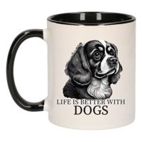 Cadeau mok voor honden liefhebbers - Cavalier Spaniel - zwart - keramiek - 300 ml